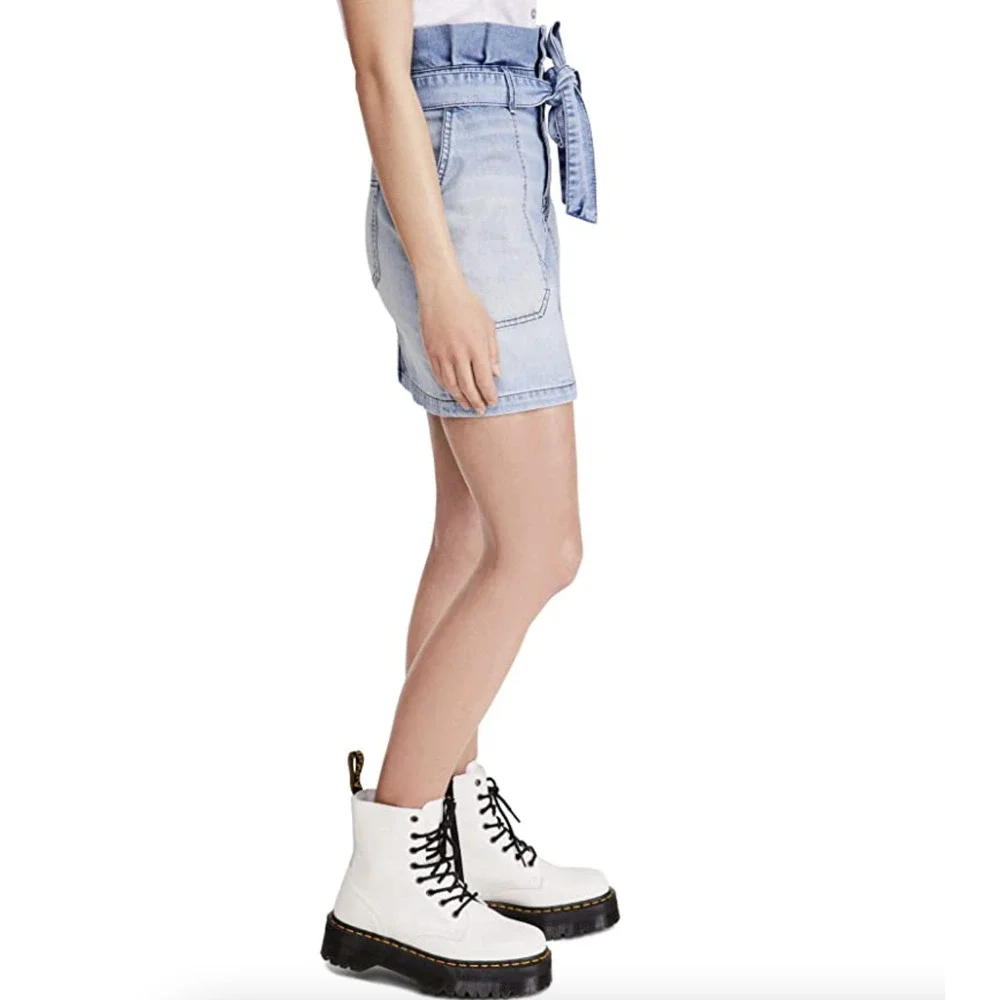Free People Splendor In The Grass Denim Paperbag Waist Mini Skirt Size 6